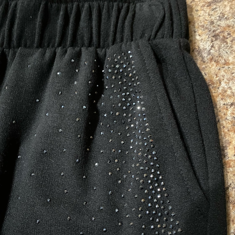 Vocal Women’s Jogger Pants with Side Pockets and Bling Jet Black Narrowed Leg